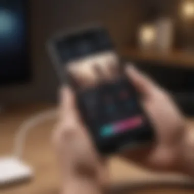 Hand holding smartphone with Apple Music app open