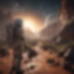 Astronaut exploring alien landscape in a space game on iPhone