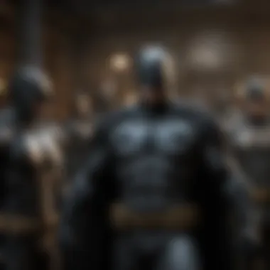 Batman and His Villains: A Game Perspective An artistic depiction of Batman alongside his iconic villains within a game setting