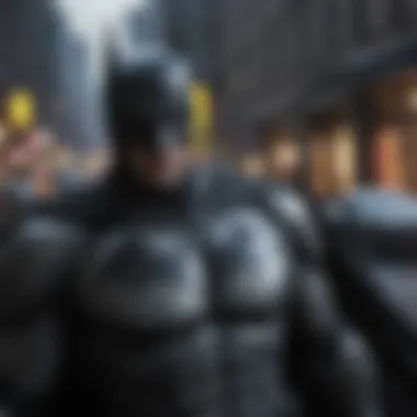 An iconic representation of Batman in video game art featuring Gotham City