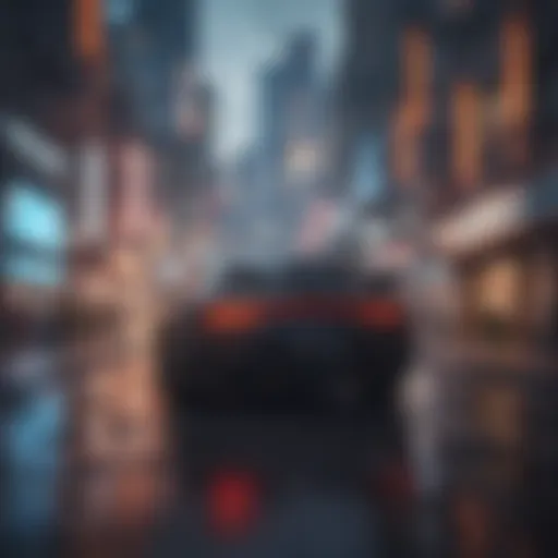 Virtual reality mobile game showcasing futuristic cityscape