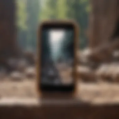 A rugged phone being used in a challenging environment, like construction or hiking