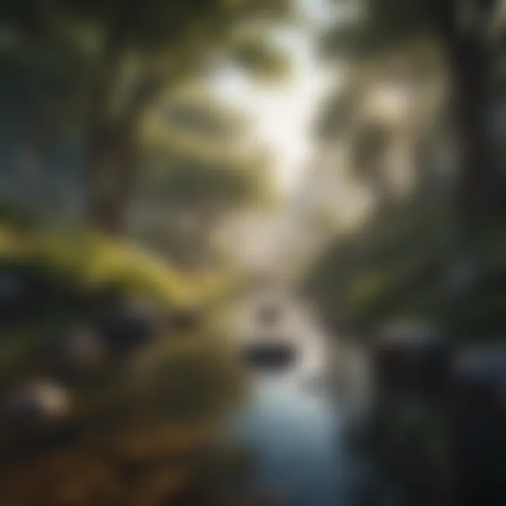 A serene landscape from a mobile adventure game highlighting exploration