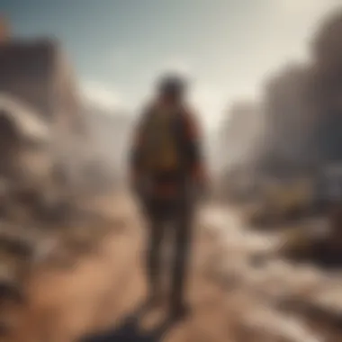 Journey Through Desolation Character navigating through a hazardous wasteland