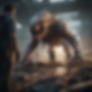 Survival Amidst Mutation Character facing off against mutated creatures in a post-apocalyptic setting