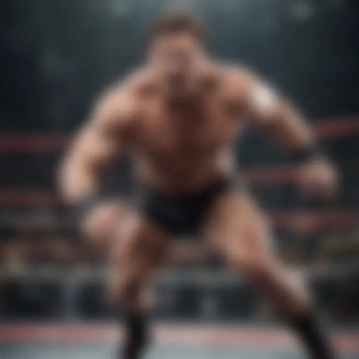 Detailed close-up of a wrestling superstar in action