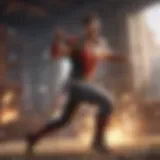 Energetic Fighter in Full Motion Dynamic Fighter Character Leaping into Action