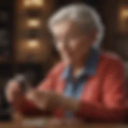 Elderly woman enjoying a handheld game