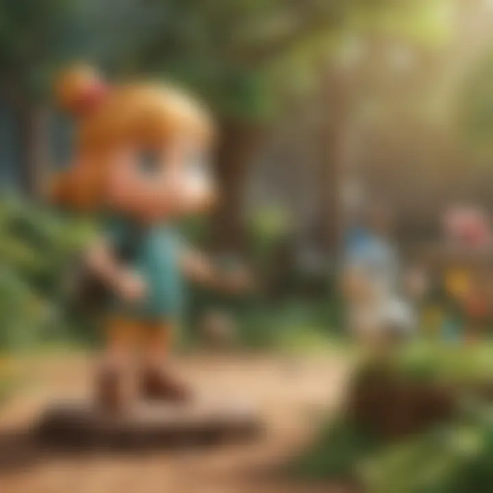 Amiibo figure interacting with virtual world of Animal Crossing: New Horizons