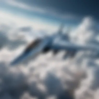 A futuristic jet soaring through the clouds