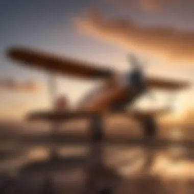 A serene sunset setting with a vintage biplane in focus