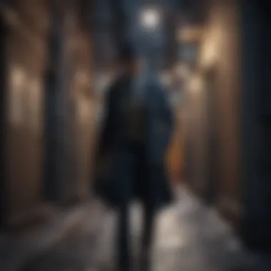 Detective Noir Mystery detective solving clues in dark alley