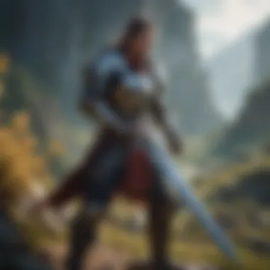 Epic Fantasy Adventure Sword-wielding warrior in mythical landscape