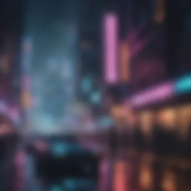 Futuristic cyberpunk cityscape with neon lights and bustling streets