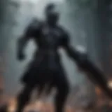 Silhouetted warrior in epic battle stance