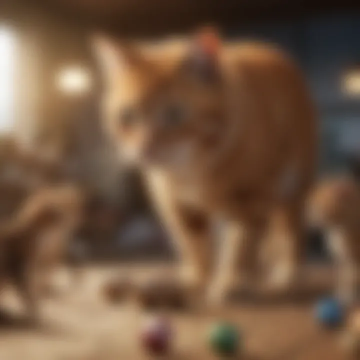 Cat engaging in a friendly competition with other animal characters