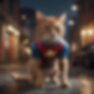 Superhero Cat Quest Cat character dressed in superhero costume in a game setting