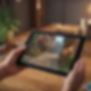 Tablet with Sims game characters interacting