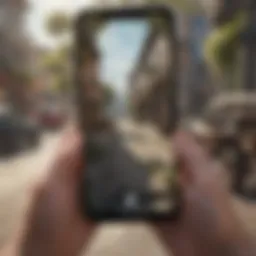 Dynamic gameplay showcasing cross-platform action between iPhone and Android users.