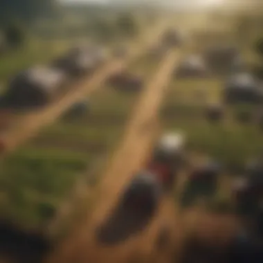 An artistic representation of the evolution of mobile farming games over time.