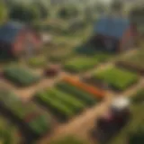 A colorful virtual farm landscape showcasing diverse crops and animals.