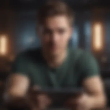 Gamer Immersed in Gameplay A thoughtful individual immersed in gameplay on a tablet
