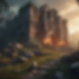 A mystical landscape showcasing dark dungeons and ancient ruins.