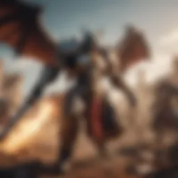 A vibrant scene showcasing an epic battle in a mobile MMORPG.