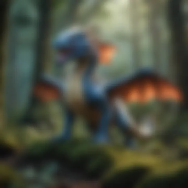 Illustration of a majestic dragon-like Pokemon in a mystical forest setting