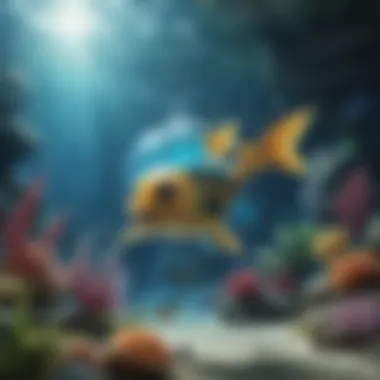 Illustration showcasing a vibrant underwater world with water-type Pokemon in action