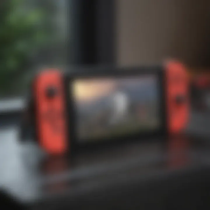 A close-up of the Nintendo Switch console displaying its online features