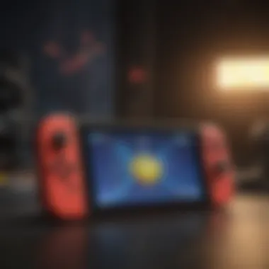 Close-up of the Nintendo Switch console with Pac-Man on screen