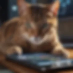 A cat intently focused on a mobile device screen with colorful game graphics