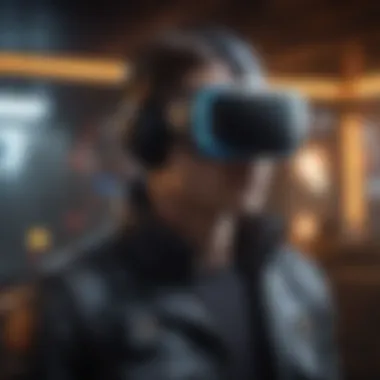 The Future of Mobile Gaming A futuristic gaming setup with phone VR glasses