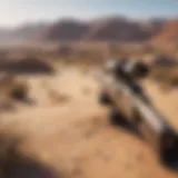 Sniper aiming in desert landscape