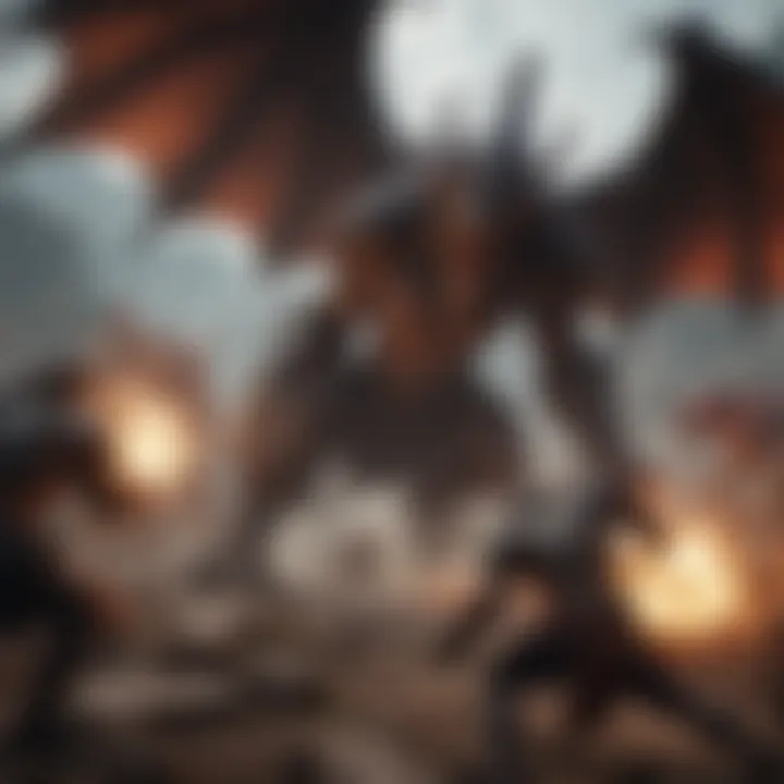 Epic battle scene with mythical creatures in Diablo-style mobile game