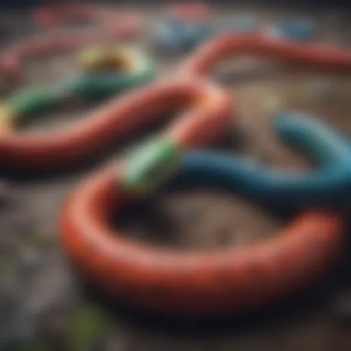 A vibrant scene of Slither.io gameplay with colorful snakes