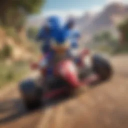 Sonic racing through a vibrant landscape