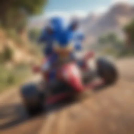 Sonic racing through a vibrant landscape