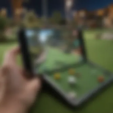 Close-up of a mobile device displaying a mini golf game