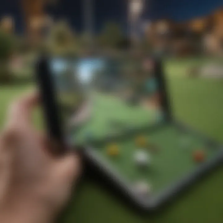 Close-up of a mobile device displaying a mini golf game