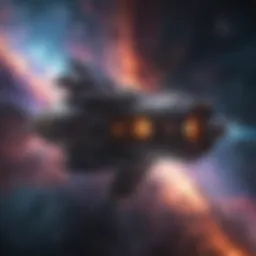 A stunning visual of a spaceship navigating through a vibrant nebula
