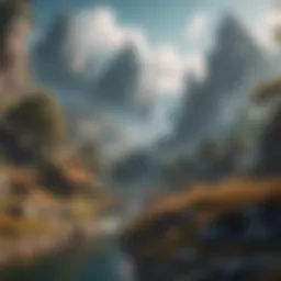 A detailed landscape scene showcasing a fantasy world in a strategy RPG.