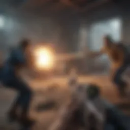 A dynamic gameplay screenshot from Free Fire, highlighting intense battle scenes.