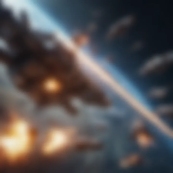 An engaging scene depicting a space battle between intergalactic fleets in a mobile game.