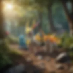A vibrant scene from Pokémon Legends: Arceus showcasing diverse Pokémon in their natural habitat.