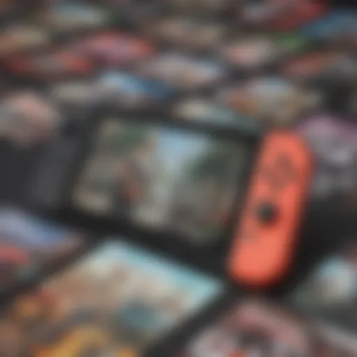 A panoramic view of the Nintendo Switch gaming console with various GTA game covers