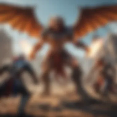 Epic Battle in MMORPG A vibrant in-game scene from a popular MMORPG mobile game showcasing diverse characters in an epic battle.