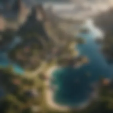 Fantasy World Map Exploration A map of a fantasy world within an MMORPG mobile game, highlighting the exploration aspect.