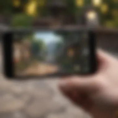 Immersive Gameplay Experience A close-up of a smartphone displaying an immersive MMORPG interface, illustrating gameplay dynamics.